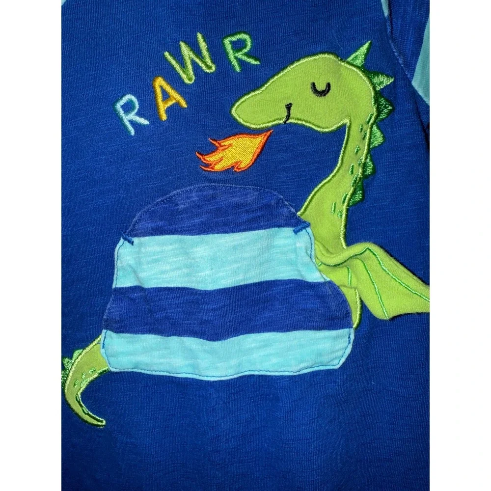 Baby Starters Blue Dragon Hooded Romper 3M Striped Dinosaur One Piece